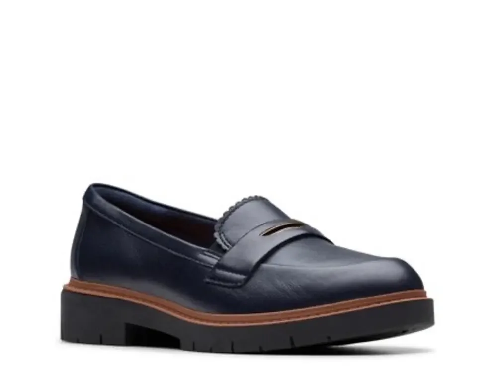 NEW! 10W Clarks Westlynn Women's Glow Penny Loafer Navy Blue Leather